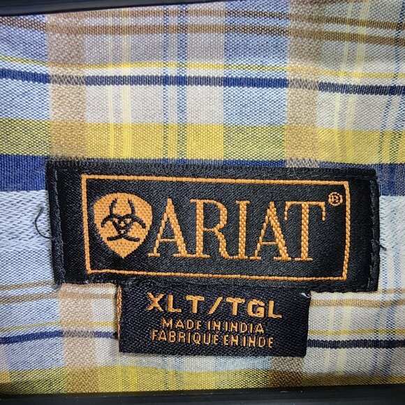 Mens Ariat Blue Yellow Plaid Shirt Long Sleeve Button Down Long Sleeve Size XLT - Picture 3 of 9